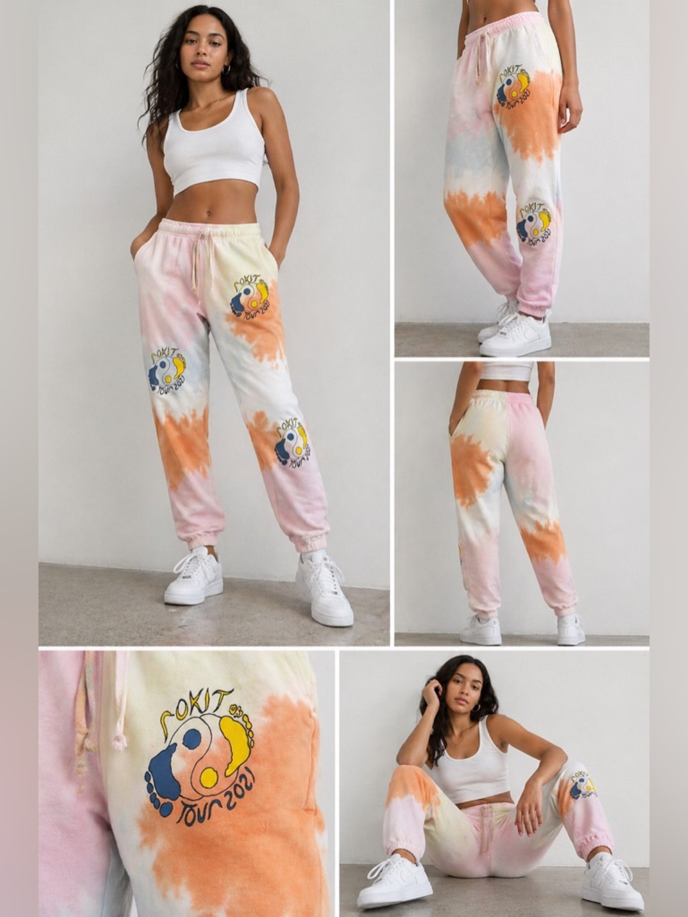 ROKIT Tie Dye Tour 21 Sweatpants Women’s Small Graphic Joggers Y2K Streetwear